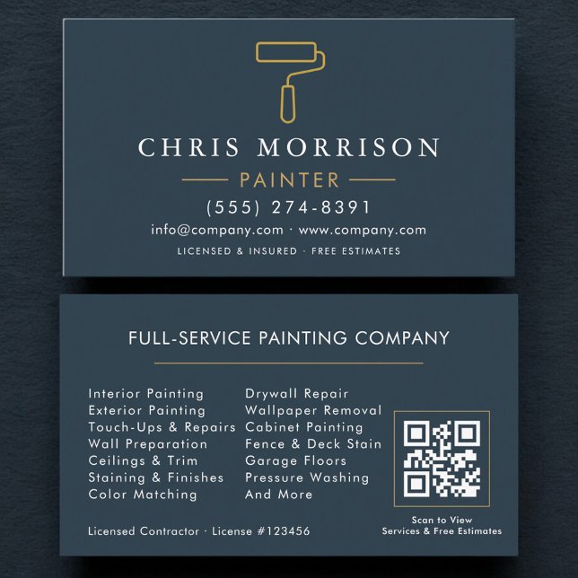 Carte De Visite Code QR de l'entrepreneur en peinture de maison (Créateur téléchargé)