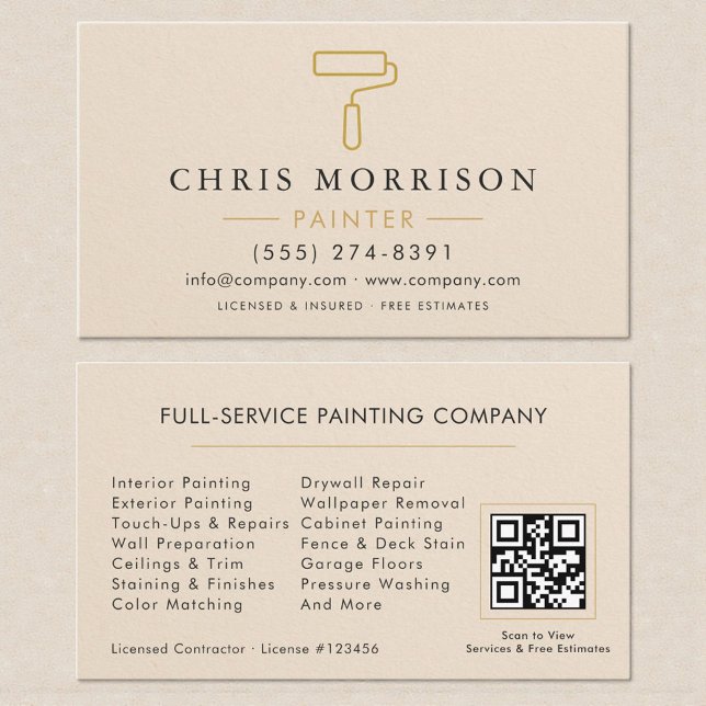 Carte De Visite Code QR de l'entrepreneur en peinture de maison mo (Créateur téléchargé)