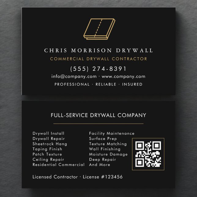 Carte De Visite Code QR de l'entrepreneur en plaques de plâtre pro (Créateur téléchargé)
