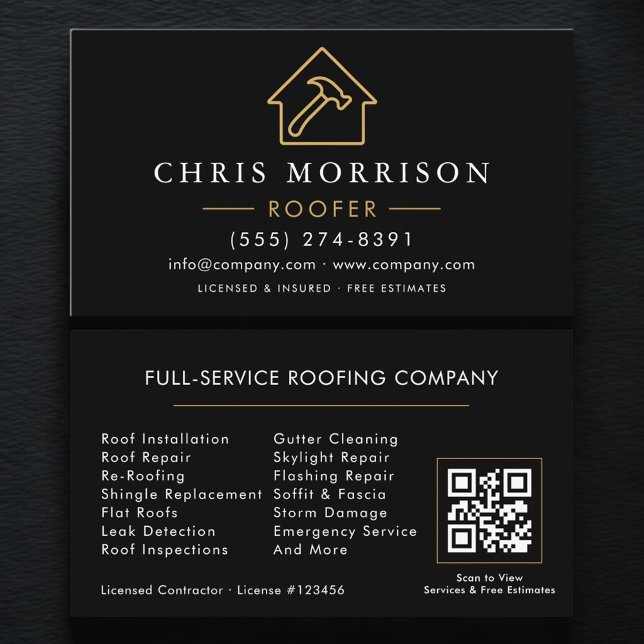 Carte De Visite Code QR de l'entrepreneur en toiture (Créateur téléchargé)