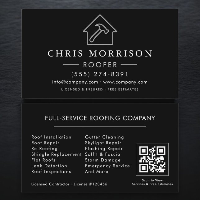 Carte De Visite Code QR de l'entrepreneur en toiture (Créateur téléchargé)
