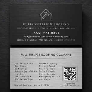 Carte De Visite Code QR de l'entrepreneur en toiture Black Silver