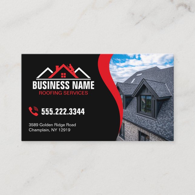 Carte De Visite Code QR de l'entrepreneur en toiture Logo Rouge Bl (Devant)