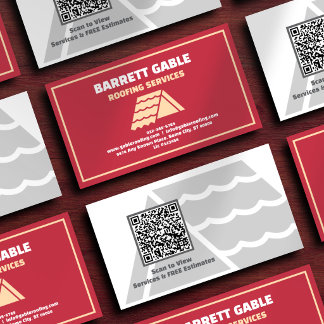 Carte De Visite Code QR de l'entrepreneur en toiture rouge profess
