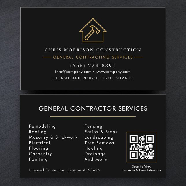 Carte De Visite Code QR de l'entrepreneur général moderne (Créateur téléchargé)