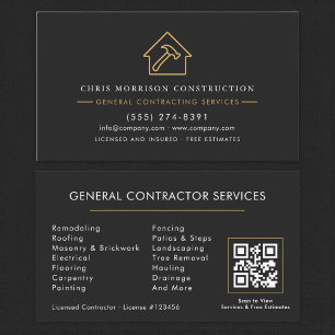 Carte De Visite Code QR de l'entrepreneur général moderne Black Go