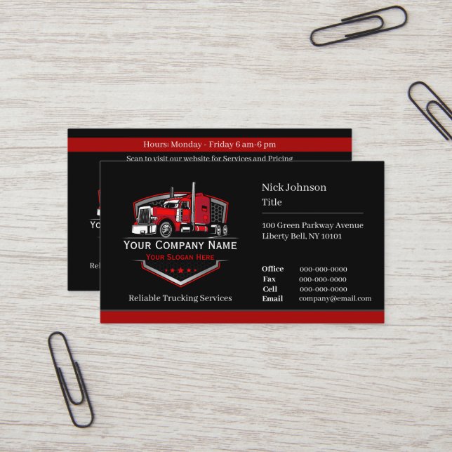Carte De Visite Code QR de l'entreprise de camionnage professionne (Devant/Arrière en situation)