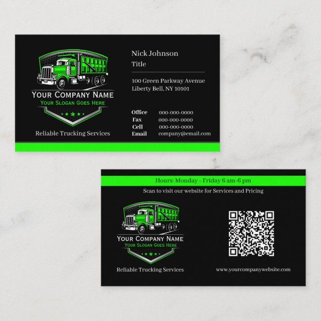 Carte De Visite Code QR de l'entreprise de camionnage professionne (Devant / Derrière)
