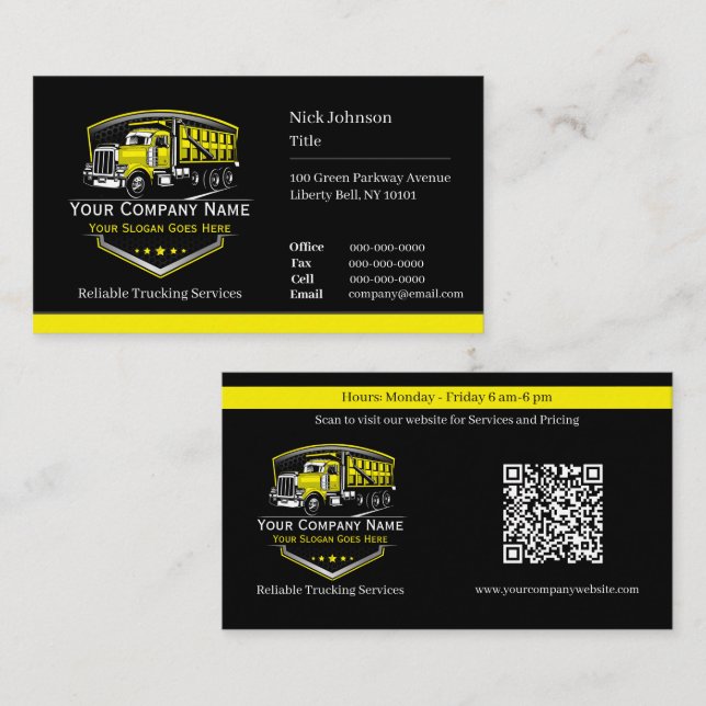 Carte De Visite Code QR de l'entreprise de camionnage professionne (Devant / Derrière)