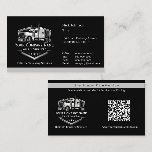 Carte De Visite Code QR de l'entreprise de camionnage professionne (Devant / Derrière)
