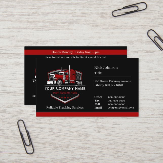 Carte De Visite Code QR de l'entreprise de camionnage professionne (Devant/Arrière en situation)