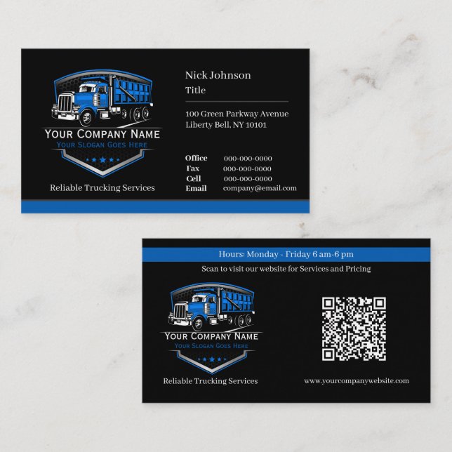 Carte De Visite Code QR de l'entreprise de camionnage professionne (Devant / Derrière)