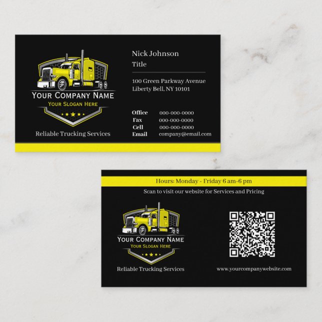 Carte De Visite Code QR de l'entreprise de camionnage professionne (Devant / Derrière)