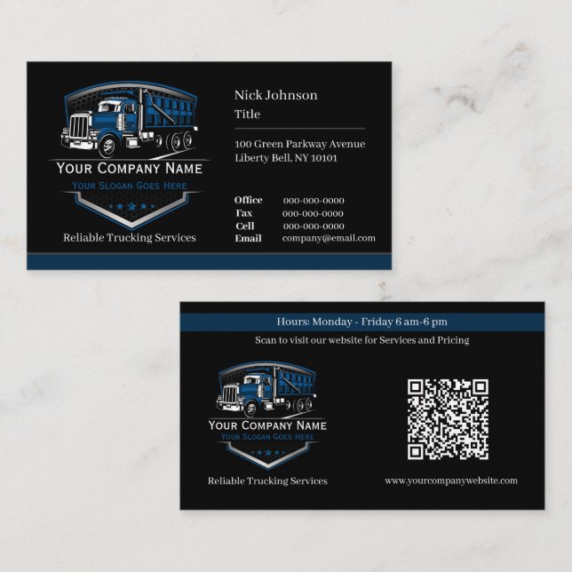 Carte De Visite Code QR de l'entreprise de camionnage professionne (Devant / Derrière)