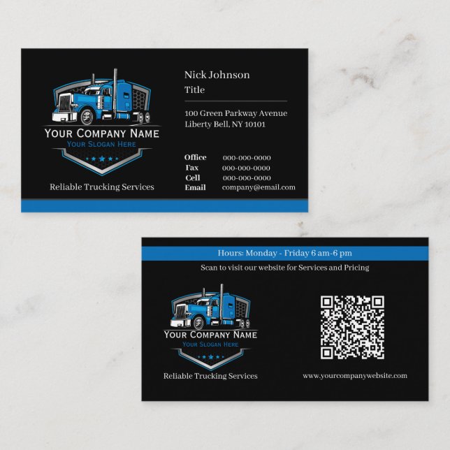 Carte De Visite Code QR de l'entreprise de camionnage professionne (Devant / Derrière)