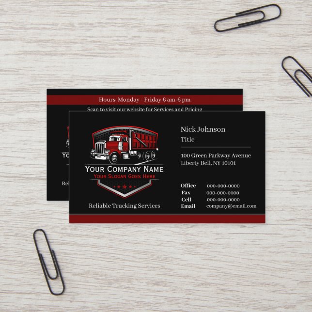 Carte De Visite Code QR de l'entreprise de camionnage professionne (Devant/Arrière en situation)