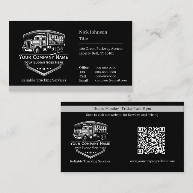 Carte De Visite Code QR de l'entreprise de camionnage professionne (Devant / Derrière)