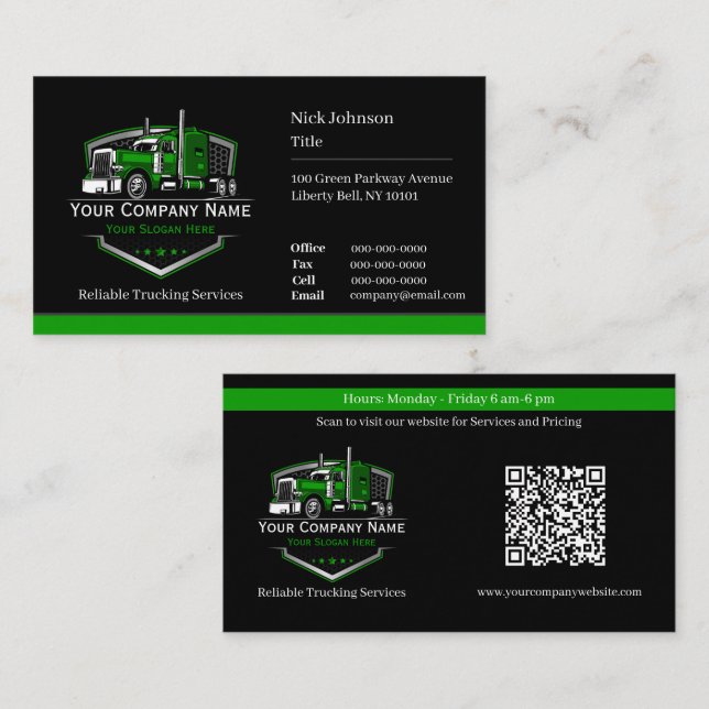 Carte De Visite Code QR de l'entreprise de camionnage professionne (Devant / Derrière)