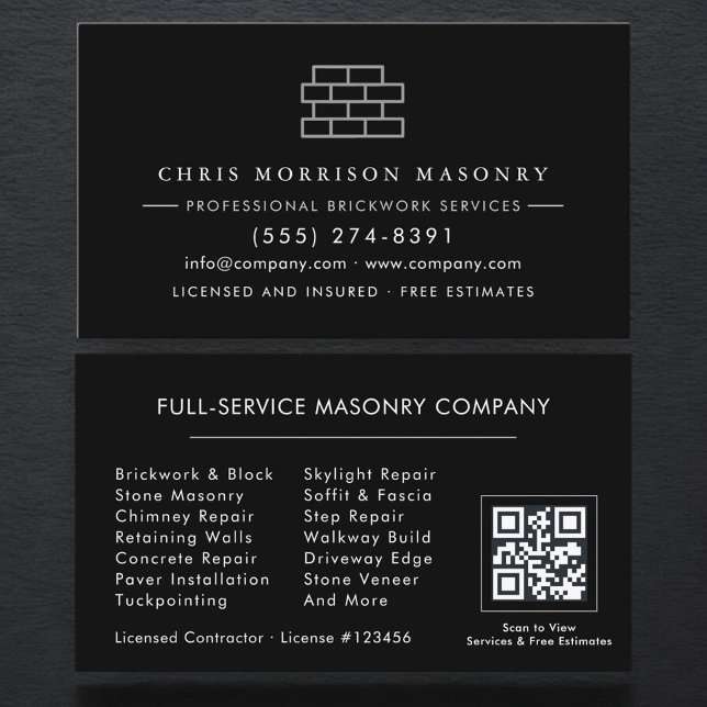 Carte De Visite Code QR de l'entreprise de maçonnerie de briques M (Créateur téléchargé)