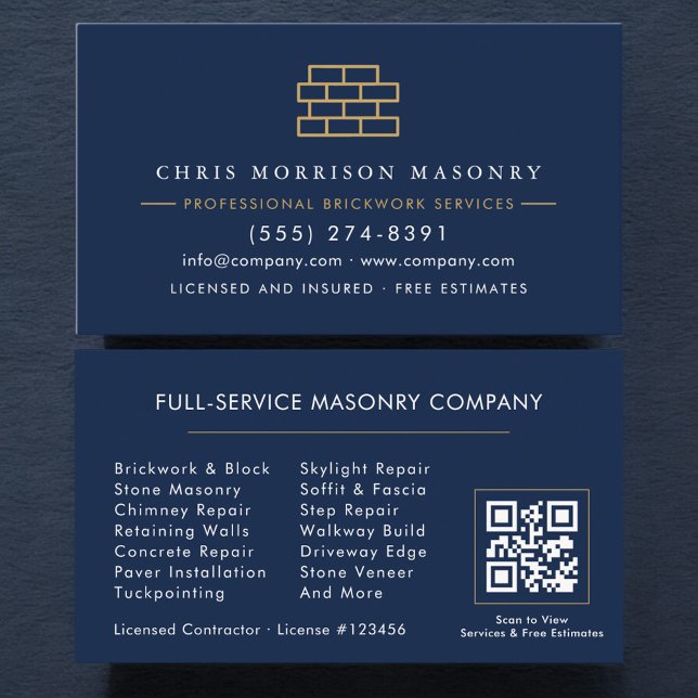 Carte De Visite Code QR de l'entreprise de maçonnerie de pierre  (Créateur téléchargé)