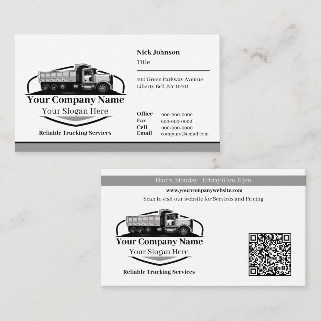 Carte De Visite Code QR de l'entreprise de transport professionnel (Devant / Derrière)