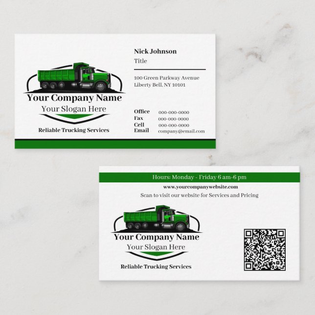 Carte De Visite Code QR de l'entreprise de transport professionnel (Devant / Derrière)