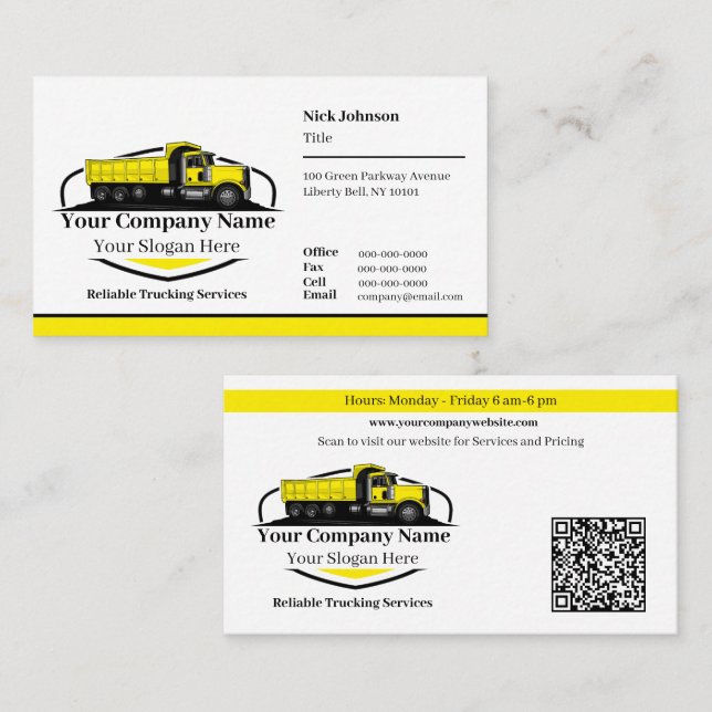 Carte De Visite Code QR de l'entreprise de transport professionnel (Devant / Derrière)