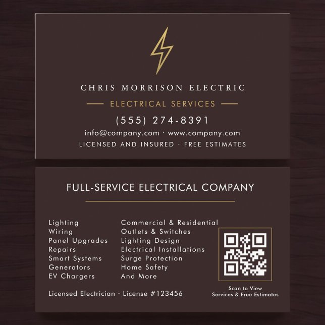 Carte De Visite Code QR de l'entreprise entrepreneur électricien m (Créateur téléchargé)