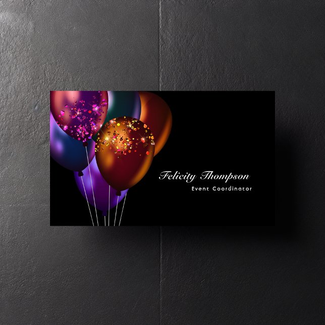 Carte De Visite Code QR de l'événement de ballons iridescents fonc (Créateur téléchargé)