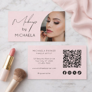 Carte De Visite Code QR de l'icône sociale de script rose blush Ph