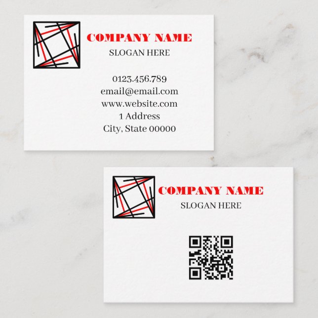 Carte De Visite Code QR de lignes noires et rouges abstraites mode (Devant / Derrière)