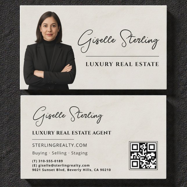 Carte De Visite Code QR de l'immobilier Photo Marbre Pierre  (Créateur téléchargé)