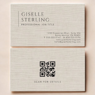 Carte De Visite Code QR de lin naturel de luxe