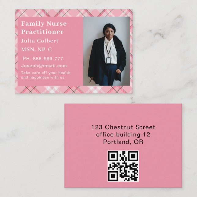 Carte De Visite Code QR de l'infirmière praticienne en photo perso (Devant / Derrière)