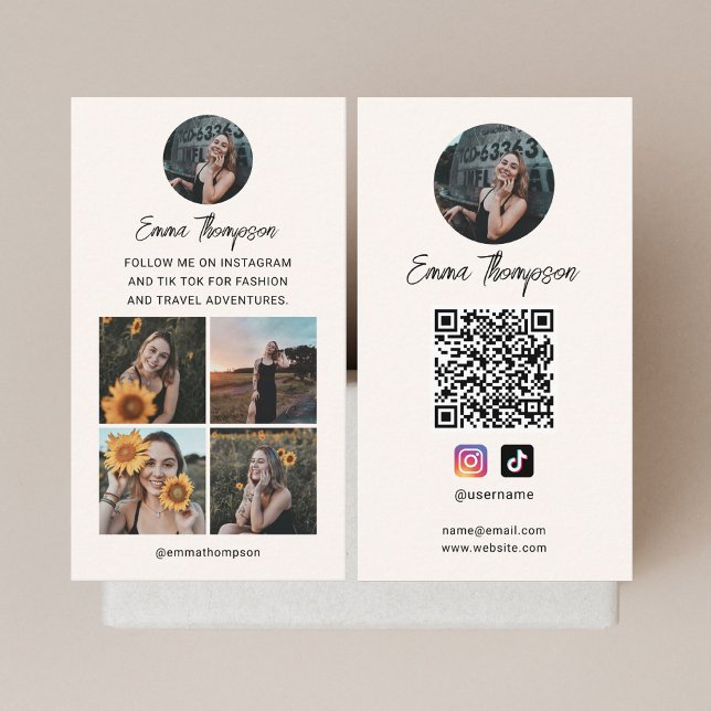 Carte De Visite Code QR de l'influenceur des médias sociaux Photo  (Créateur téléchargé)