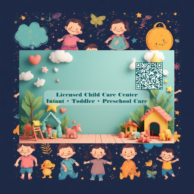 Carte De Visite Code QR de Little Steps Montessori Day Care Pastel (Little Steps Montessori Day Care QR Code Pastel Business Card)