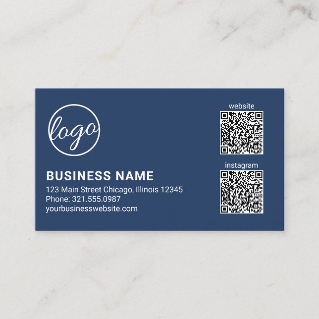 Carte De Visite Code QR de logo bleu marine professionnel moderne (Devant)