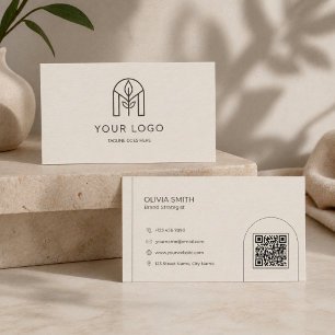 Carte De Visite Code QR de logo d'arche moderne beige minimaliste