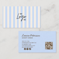 Code QR de logo de boulangerie rayures bleu clair 