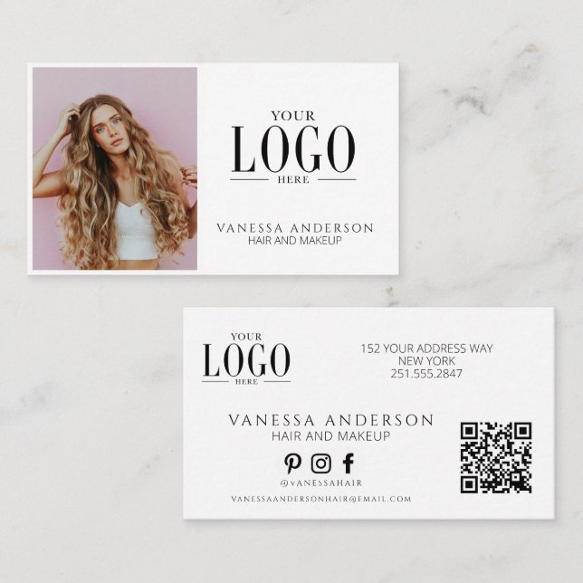 Carte De Visite Code QR de Logo de Maquilleur Moderne Coiffeur (Devant / Derrière)
