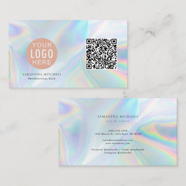 Carte De Visite Code QR de logo de marque holographique personnali (Devant / Derrière)