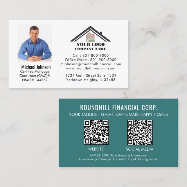 Carte De Visite Code QR de logo de photo de prêt professionnel  (Devant / Derrière)