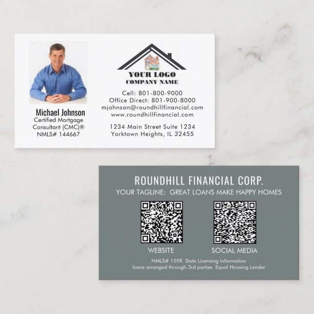 Carte De Visite Code QR de logo de photo de prêt professionnel  (Devant / Derrière)