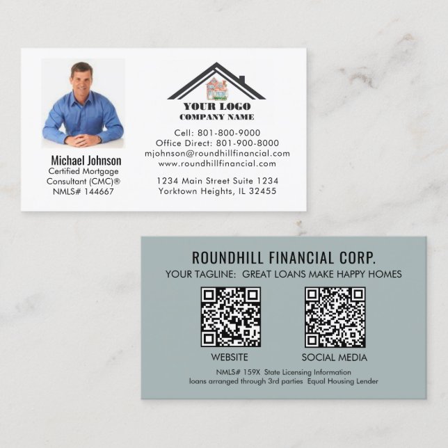 Carte De Visite Code QR de logo de photo de prêt professionnel  (Devant / Derrière)