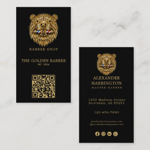 Carte De Visite Code QR de logo de salon de coiffure Golden Beaver