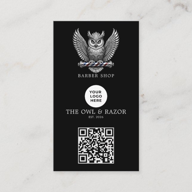 Carte De Visite Code QR de logo de salon de coiffure Modern Silver (Devant)