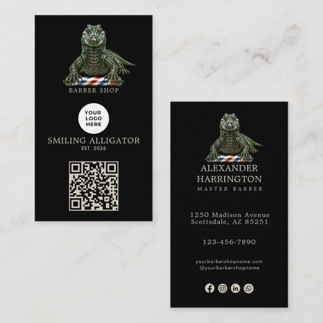 Carte De Visite Code QR de logo de salon de coiffure moderne Emera (Devant / Derrière)