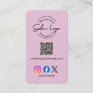 Carte De Visite Code QR de logo de salon personnalisé sur fond ros