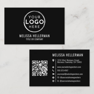 Carte De Visite Code QR de logo de société noir simple professionn