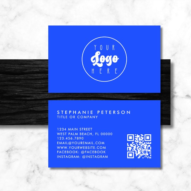 Carte De Visite Code QR de Logo de Société Personnalisé Bleu Élect (Créateur téléchargé)